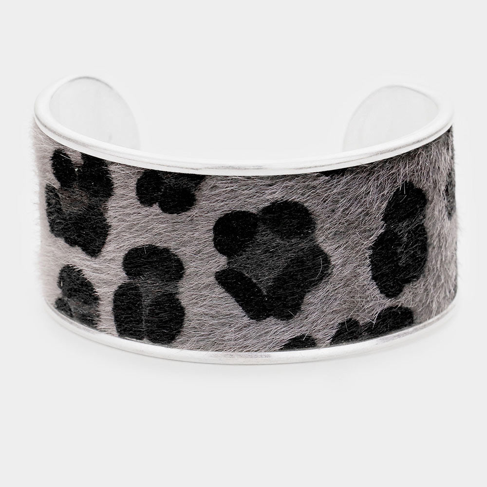 Gray Leopard Pattern Wide Cuff Bracelet