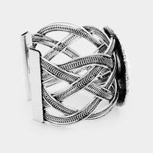 Load image into Gallery viewer, White Tribal Round Howlite Detail Braided Metal Cuff Bracelet

