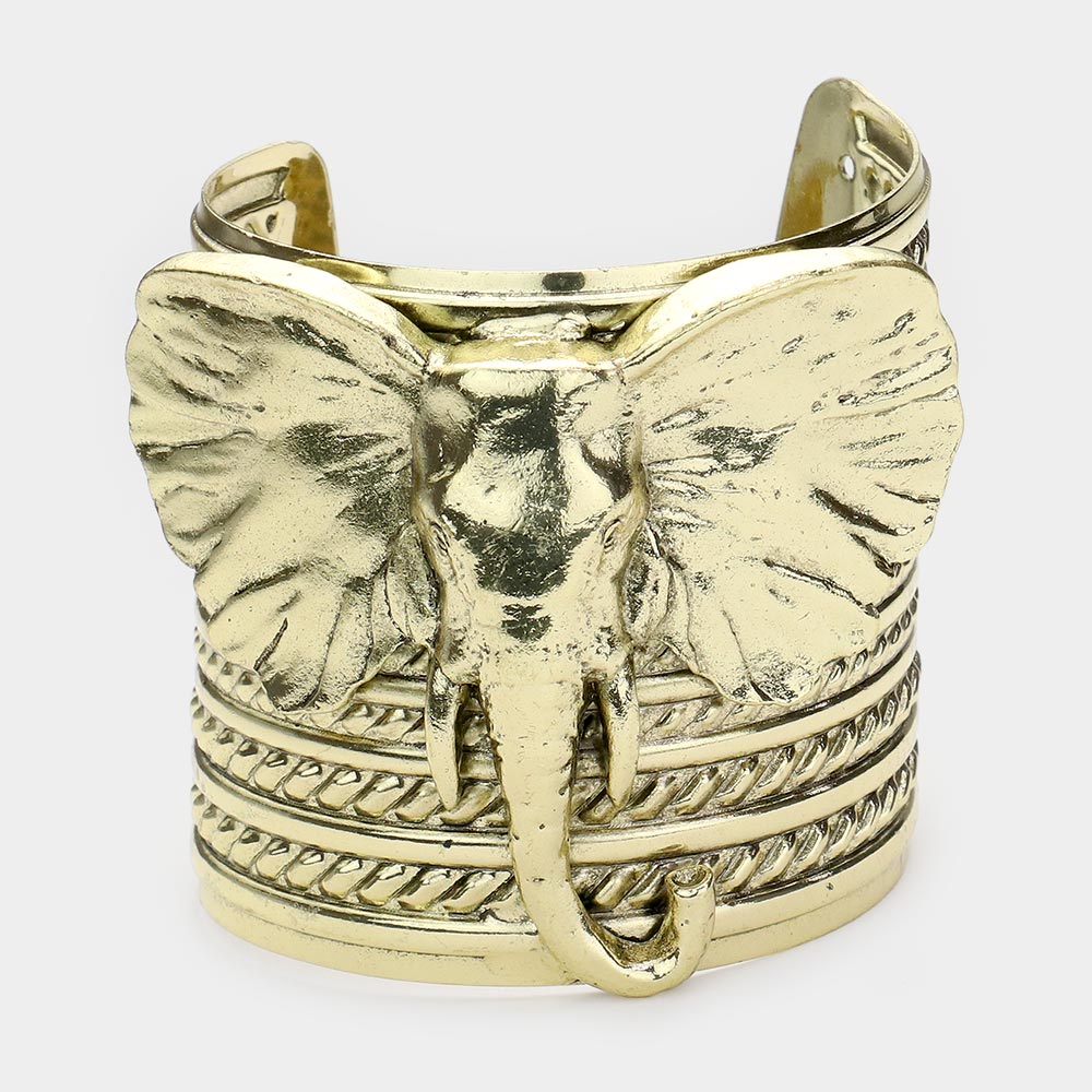 Gold Metal Elephant Cuff Bracelet