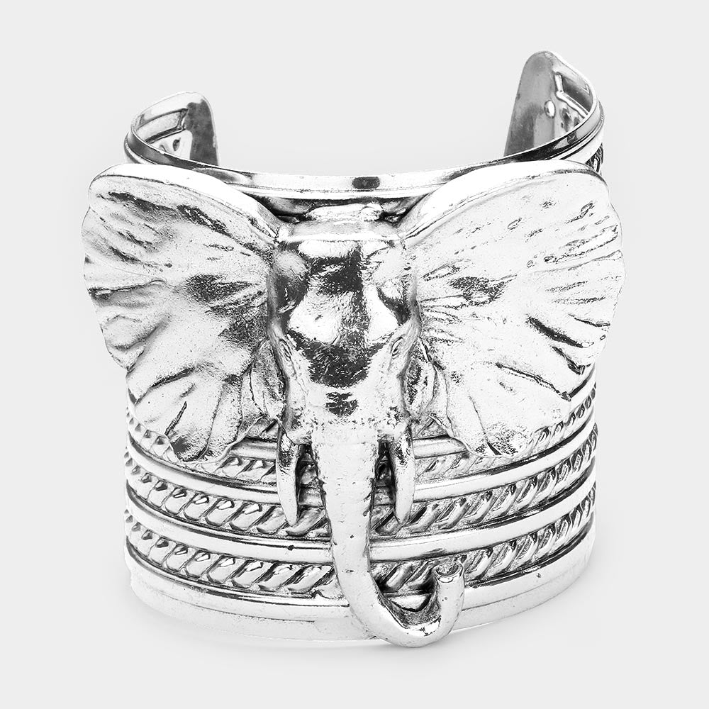 Silver Metal Elephant Cuff Bracelet