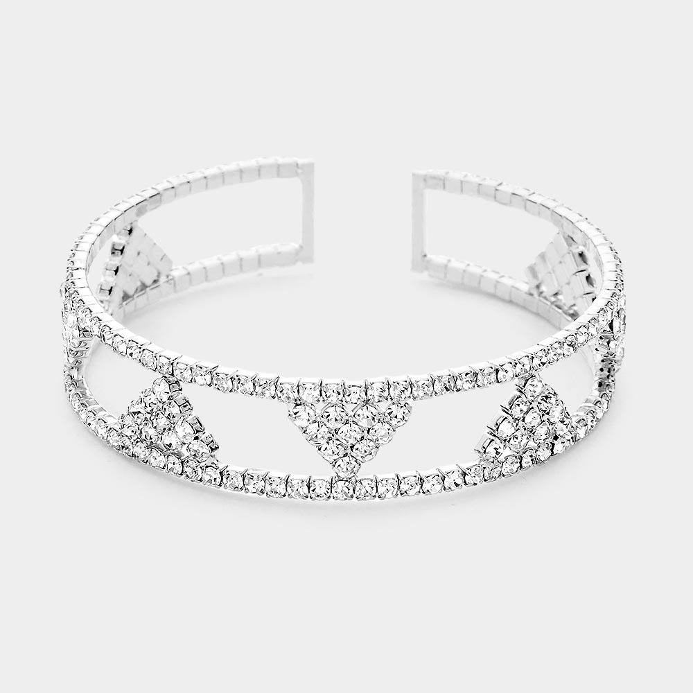 Silver Triangle Rhinestone Pave Accented Cuff Bracelet