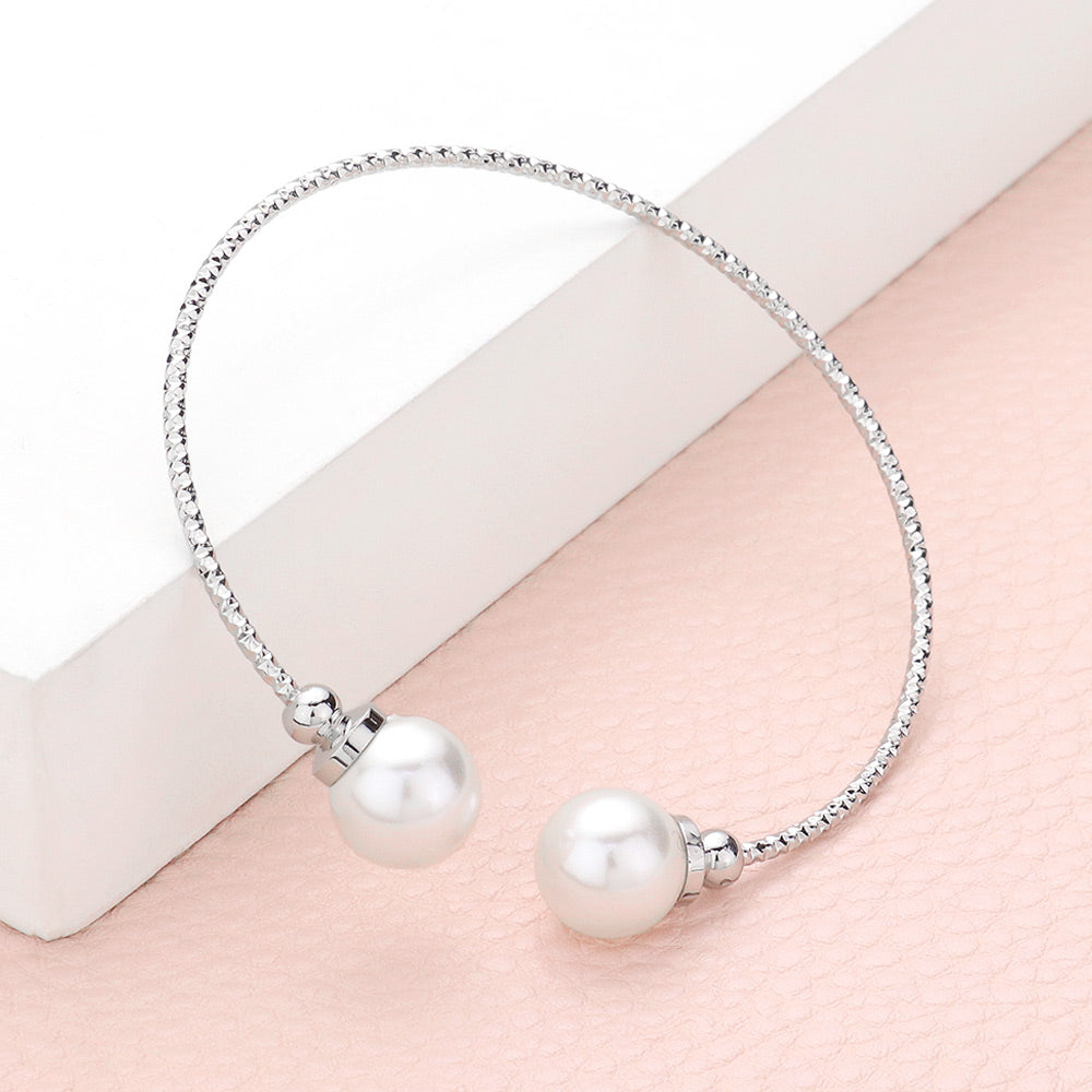 White Pearl Tip Cuff Bracelet