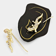 Load image into Gallery viewer, Gold Lizard Pave Ear Climber Earrings
