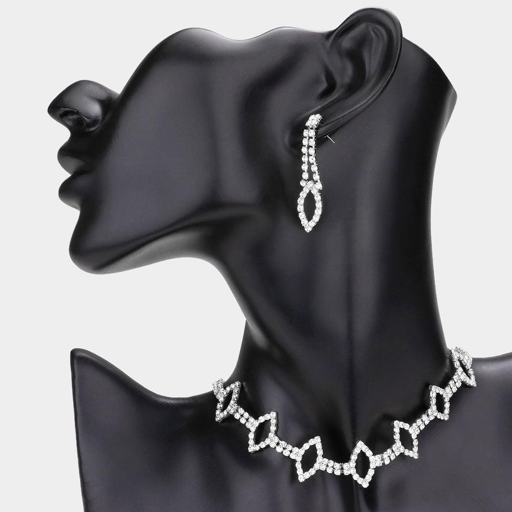 Silver Marquise Accented Choker Necklace Rhinestone Paved