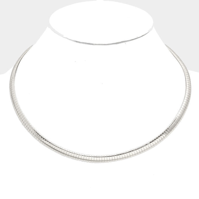 Silver Metal Omega Choker Necklace