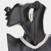 Load image into Gallery viewer, Silver Bubble Crystal Choker Necklace &amp; Clip Earring Set
