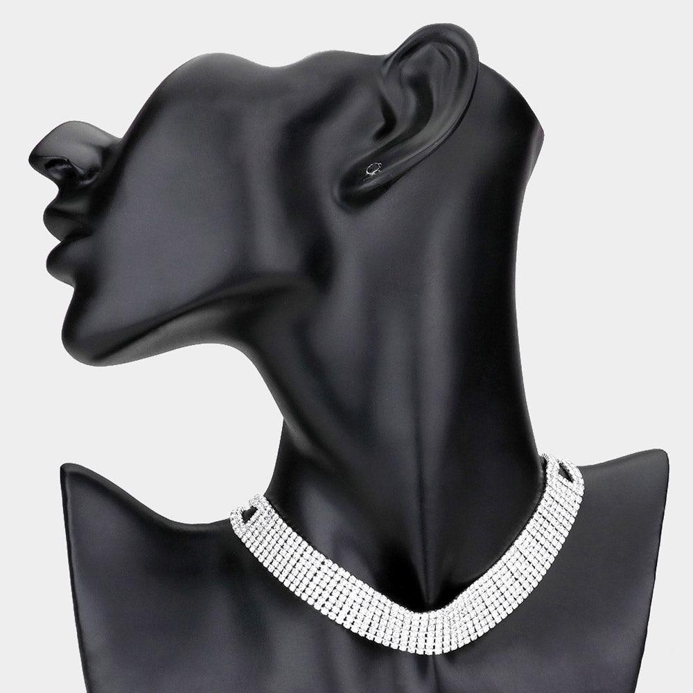 Silver Rhinestone Crystal Choker Necklace