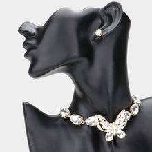 Load image into Gallery viewer, Gold Crystal Butterfly Teardrop Stone Cluster Evening Choker Necklace
