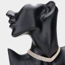 Load image into Gallery viewer, Gold 5-Row Rhinestone Pave Evening Choker Necklace
