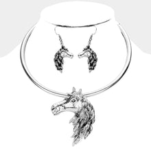 Load image into Gallery viewer, Silver Antique Metal Horse Face Choker Necklace
