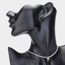 Load image into Gallery viewer, White CZ Stone Embellished Cross Pendant Faceted Beaded Choker Necklace
