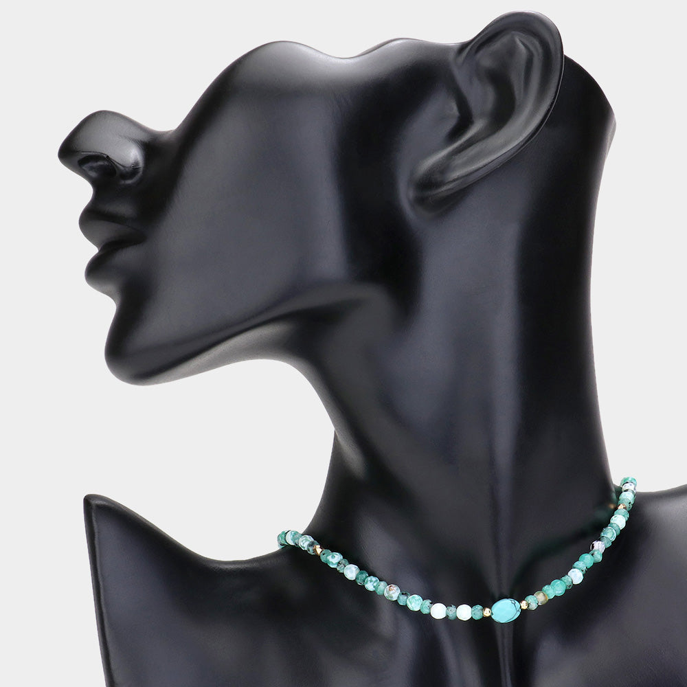 Turquoise Natural Stone Faceted Beaded Choker Necklace