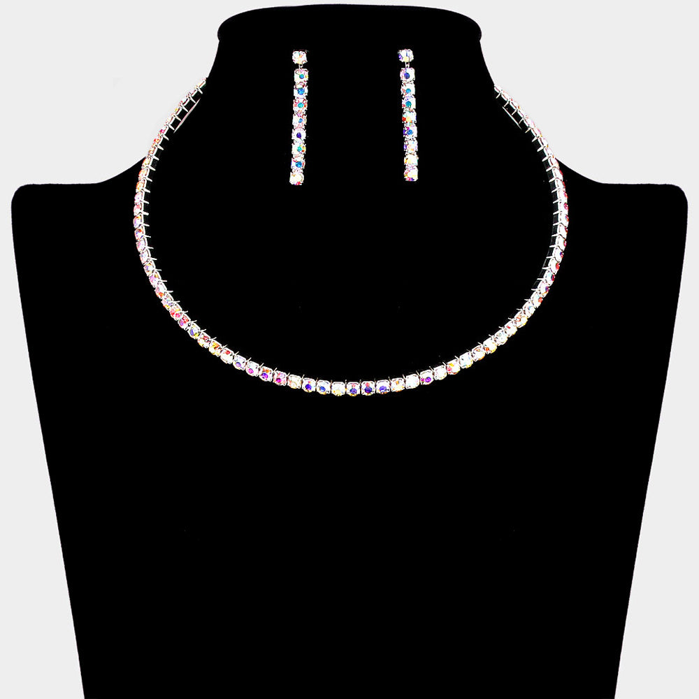 Silver Rhinestone Evening Choker Necklace