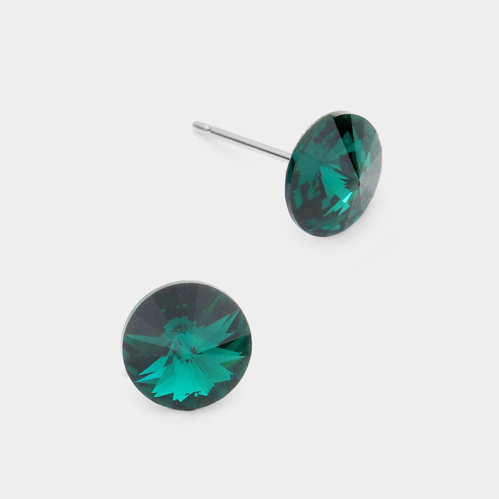 Emerald 8mm Round Crystal Stud Earrings