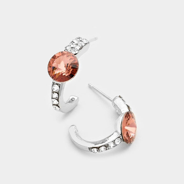 Pink Round Cut Genuine Crystal Half Hoop Earrings