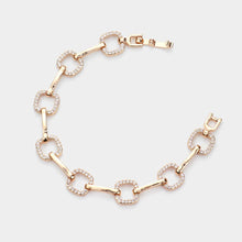 Load image into Gallery viewer, Gold CZ Embellished Open Square Metal Bar Link Evening Bracelet
