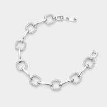 Load image into Gallery viewer, Silver CZ Embellished Open Square Metal Bar Link Evening Bracelet
