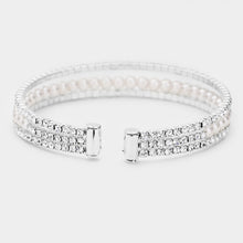 Load image into Gallery viewer, Silver Rhinestone Pearl Evening Cuff Bracelet
