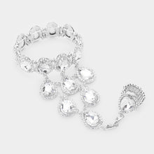 Load image into Gallery viewer, Silver Teardrop Crystal Rhinestone Pave Hand Chain Evening Bracelet
