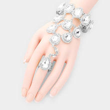 Load image into Gallery viewer, Silver Teardrop Crystal Rhinestone Pave Hand Chain Evening Bracelet
