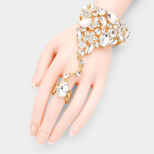 Load image into Gallery viewer, Gold Teardrop Crystal Rhinestone Pave Hand Chain Evening Bracelet
