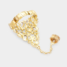 Load image into Gallery viewer, Gold Teardrop Crystal Rhinestone Pave Hand Chain Evening Bracelet
