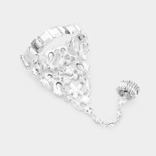 Load image into Gallery viewer, Silver Teardrop Crystal Rhinestone Pave Hand Chain Evening Bracelet
