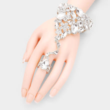 Load image into Gallery viewer, Silver Teardrop Crystal Rhinestone Pave Hand Chain Evening Bracelet
