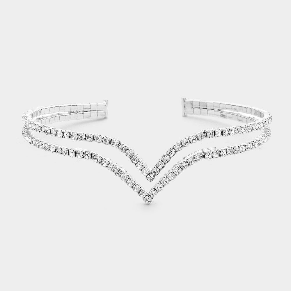 Silver Rhinestone Split Cuff Evening Bracelet