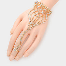 Load image into Gallery viewer, Gold Rhinestone Hand Chain Evening Bracelet
