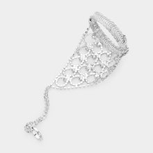 Load image into Gallery viewer, Silver Round Stone Pointed Hand Chain Evening Bracelet
