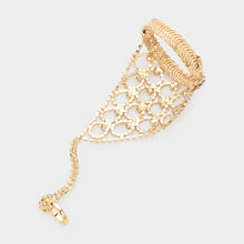 Load image into Gallery viewer, Gold Round Stone Pointed Hand Chain Evening Bracelet
