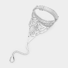 Load image into Gallery viewer, Silver Teardrop Stone Pointed Hand Chain Evening Bracelet
