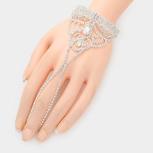 Load image into Gallery viewer, Silver Teardrop Stone Pointed Hand Chain Evening Bracelet
