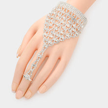 Load image into Gallery viewer, Silver Round Stone Pointed Hand Chain Evening Bracelet
