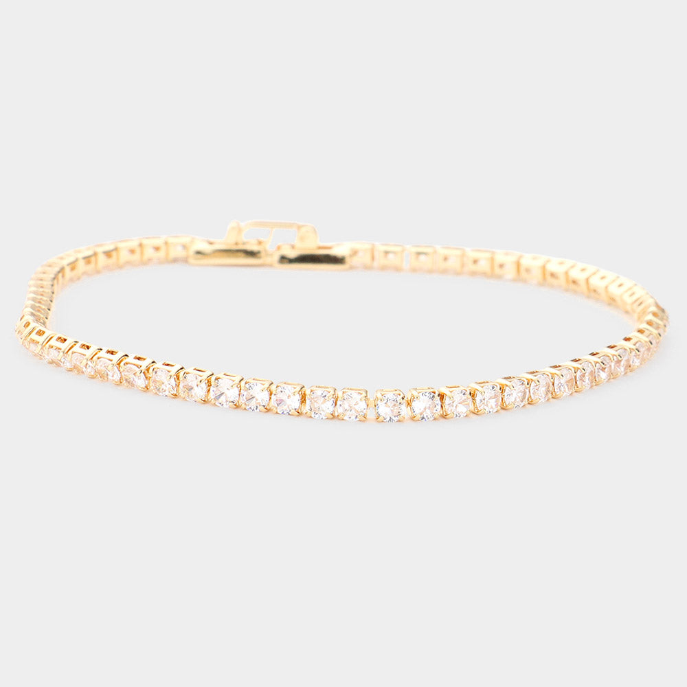 Gold Brass Metal Tennis Evening Bracelet