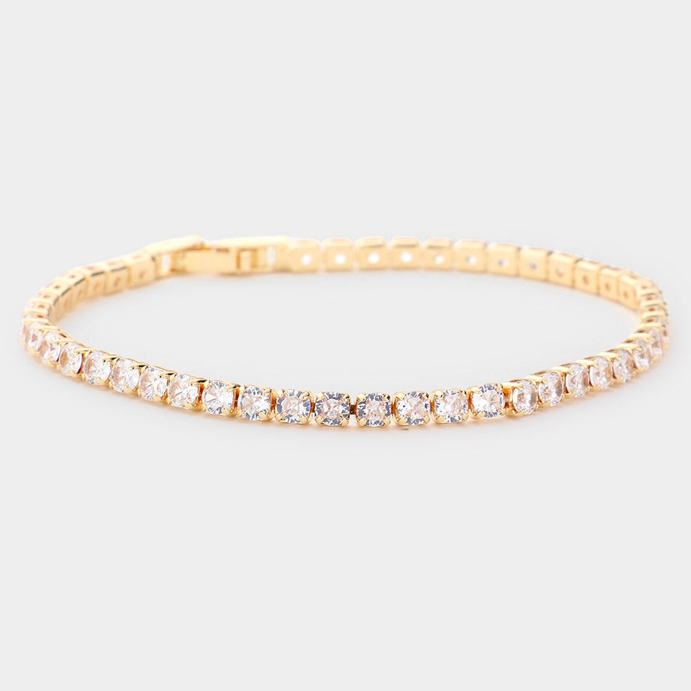 Gold Brass Metal Tennis Evening Bracelet