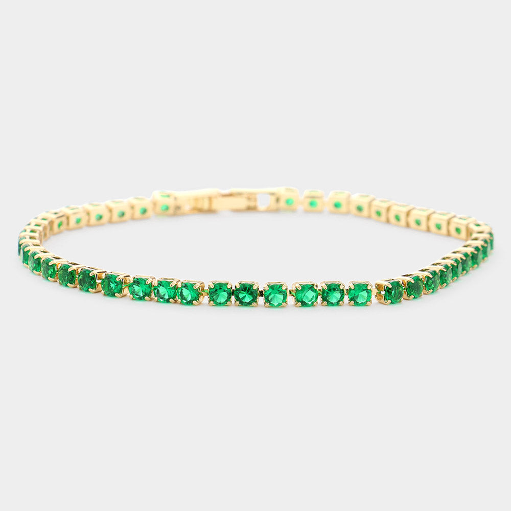 Emerald Brass Metal Tennis Evening Bracelet