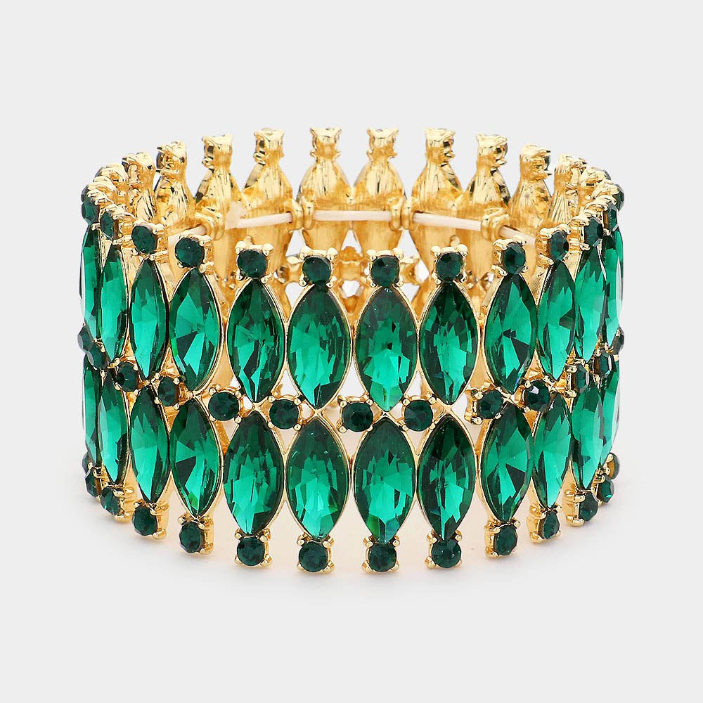 Gold Marquise Stone Embellished Evening Bracelet