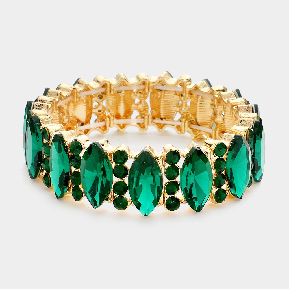 Emerald Marquise Stone Accented Stretch Evening Bracelet