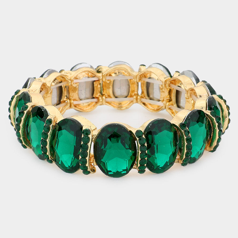 Emerald Oval Stone Stretch Evening Bracelet