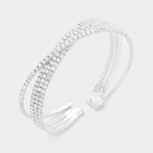 Load image into Gallery viewer, Silver Pave Crystal Rhinestone Crisscross Cuff Bracelet
