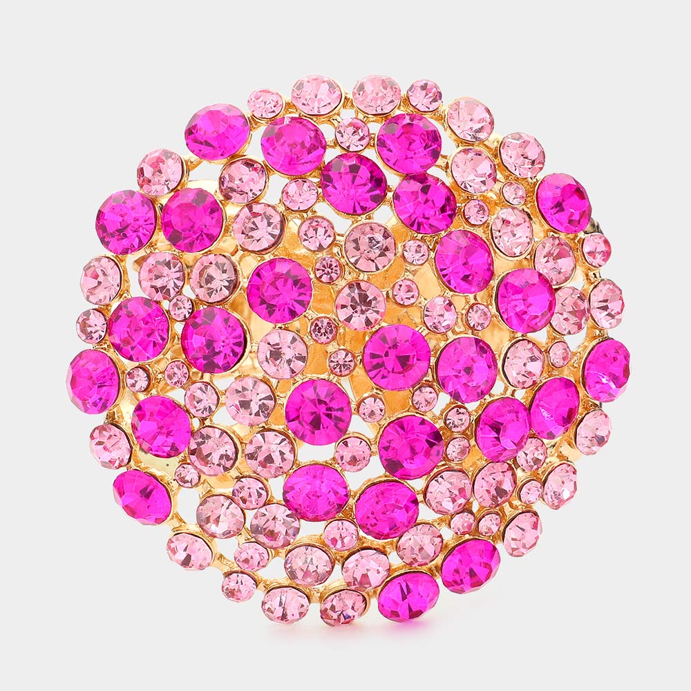 Gold Bubble Stone Cluster Round Hinged Bracelet