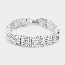 Load image into Gallery viewer, Silver Rippled Rhinestone Evening Bracelet
