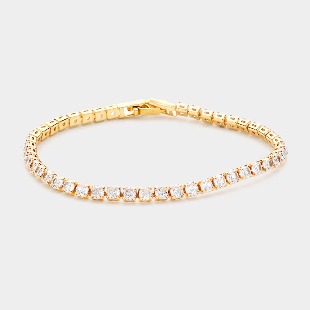 Gold Round CZ Tennis Evening Bracelet