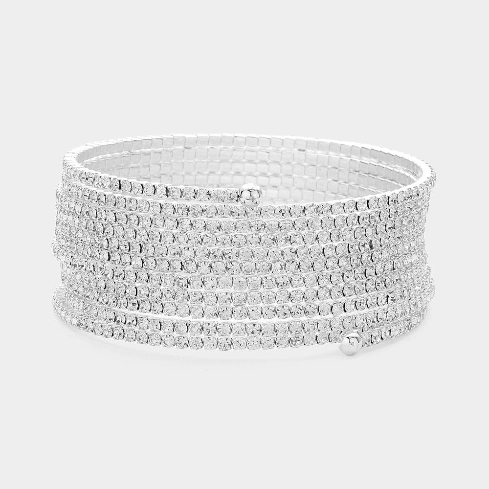 Silver Rhinestone Paved Wrap Around Evening Bracelet