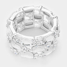 Load image into Gallery viewer, Silver Emerald cut crystal rhinestone stretch bracelet
