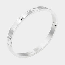 Load image into Gallery viewer, Silver CZ Embellished Stainless Steel Bangle Evening Bracelet
