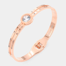 Load image into Gallery viewer, Rose Gold Round CZ Stone Accented Stainless Steel Evening Bracelet

