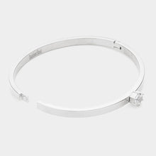 Load image into Gallery viewer, Silver CZ Rond Stone Accented Stainless Steel Bangle Bracelet
